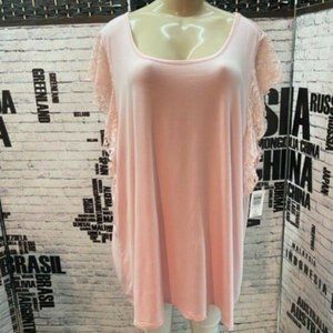 Plus 4 Pink Scoop Neckline Lace Flutter Sleeve Top